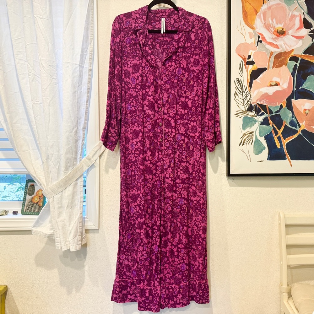 ✦ Anthropologie ✦ Pink Long Sleeve Button Down Sleepwear Onesie ✦ Size Small ✦